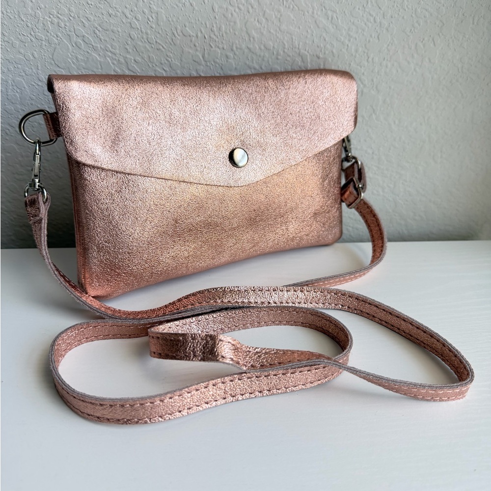 Mei Licai Rose Gold Copper Metallic Leather Crossbody Bag - Made In Italy NWT